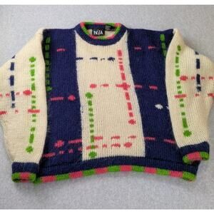 Vintage Pasta Sweater Womens Medium Fuzzy Mohair Blend Colorful 80s 90s Knit